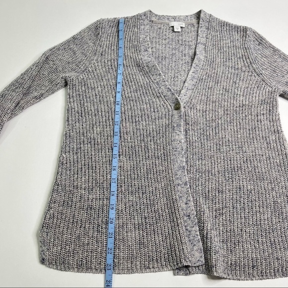 J. Jill Heathered Grey Blue Single Button Linen Blend Knit Cardigan Sweater Top - Picture 12 of 12
